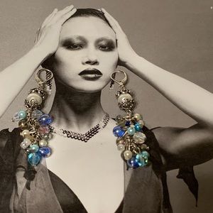 Handmade dangle bead pearl cluster earrings